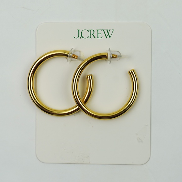 New JCREW Gold Hoop Earrings in Shiny Matte Gold $49 K4195 - Picture 3 of 3